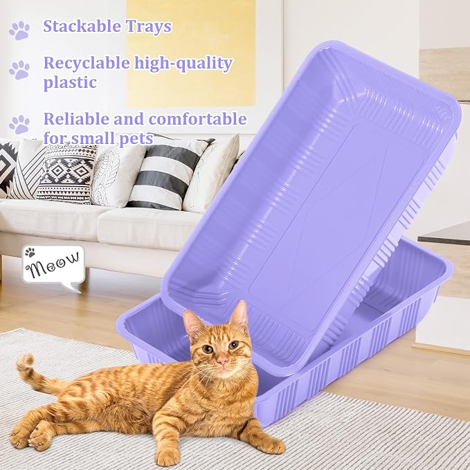 Tessco for you 30 Pack Disposable Cat Litter Boxes, Plastic Leakproof Litter Trays for Cats, Disposable Travel or Temporary Litters Pan for Kittens and Small Pets, 16.7 x 10.5 x 3.4 Inch(Light Purple)