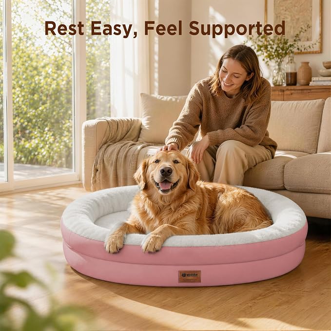 Orthopedic Dog Bed for Medium Dogs, Waterproof Dog Bed with Removable Bolsters, Egg Crate Foam Pet Couch for Medium Size Dog with Machine Washable Cover & Non-Slip Bottom, Pink