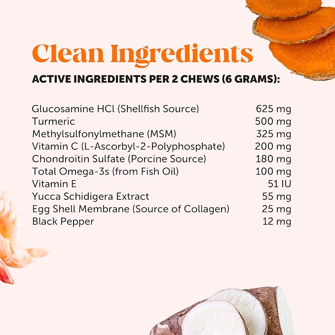 Hip + Joint Supplement for Dogs with Glucosamine Chondroitin - MSM, Turmeric & Collagen Soft Chews - Joint Function, Stiffness, and Mobility Support, May Reduce Occasional Discomfort (Chicken, 180 Ct)