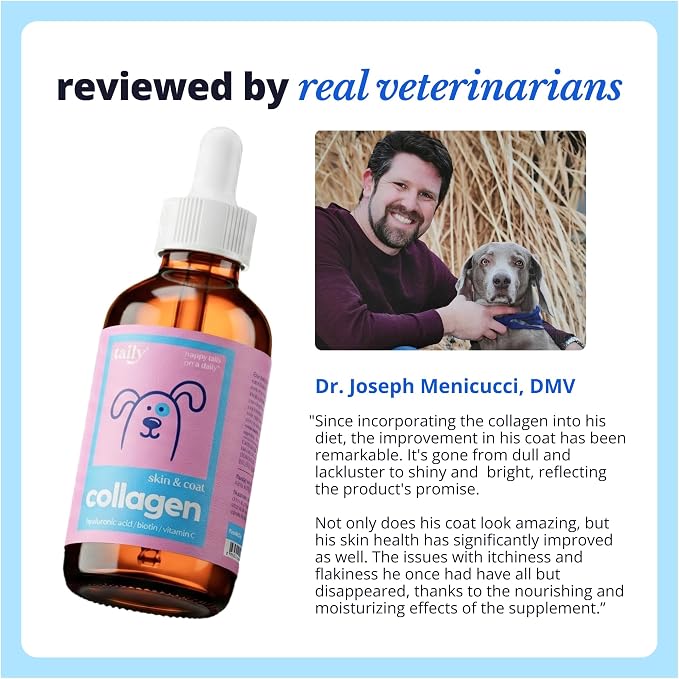 Taily Liquid Collagen for Dogs Skin and Coat Supplement, Cats | Taily Liquid Premium Grass-fed Collagen | Itch Relief for Dogs with Allergies, Biotin, Vitamin C and Hyaluronic Acid | Made in USA
