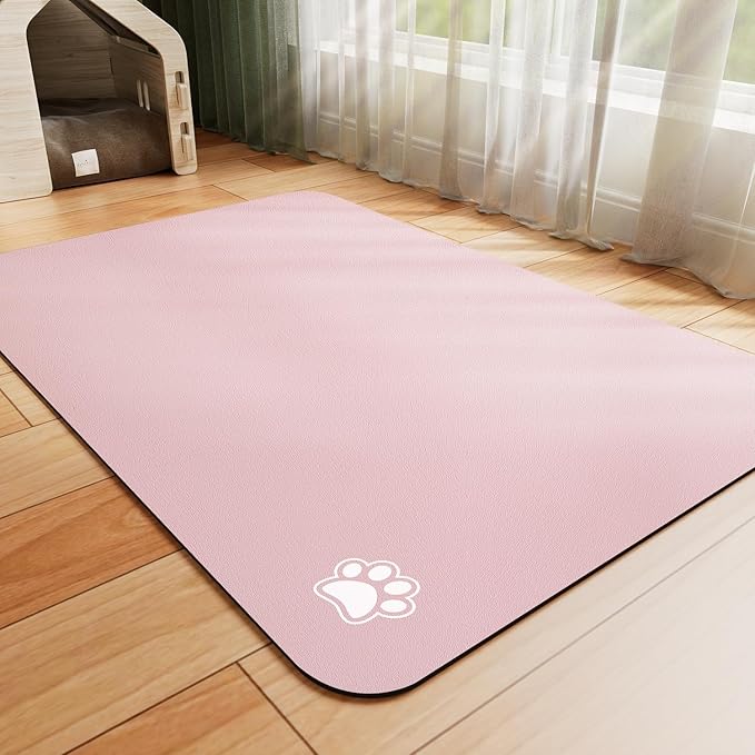 HotLive Dog Food Mat - Absorbent Cat Mat for Food and Water, No Stains Pet Feeding Bowl Mat, Easy to Clean Pet Placemats, Quick Dry Dog Water Dispenser Mat for Messy Drinkers | Paw Pink 24"x36"