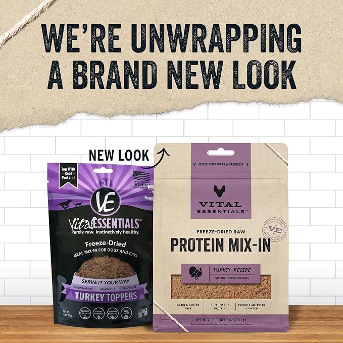Vital Essentials Freeze Dried Dog Food Topper, Raw Turkey Ground Topper for Dogs | High Protein, Grain Free Dry Dog Food Mix-in | 6 oz Bag