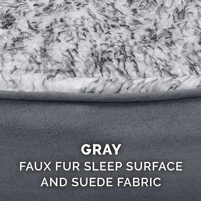 Furhaven Dog Bed for Large Dogs w/ Removable Washable Cover & Pillow Cushion Insert, For Dogs Up to 55 lbs - Two-Tone Faux Fur & Suede Oval Lounger - Gray, XL/Extra Large