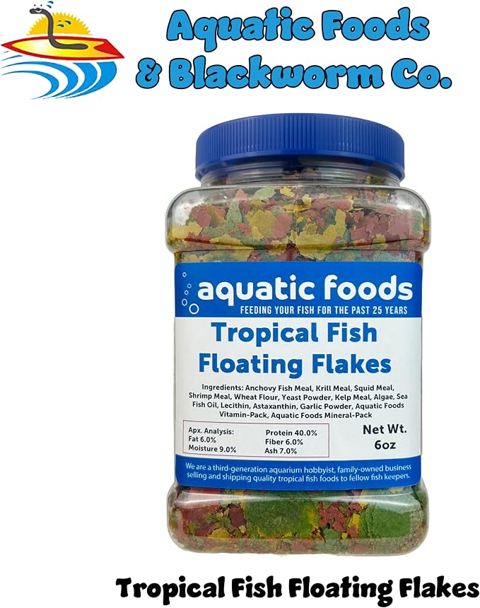 Premium Tropical Fish Flakes, Mix of Krill, Color Enhancing, Spirulina Flakes for Cichlids, Angels, Goldfish, All Tropical Fish Also Pellet Mix, Wafer Mix Included…6oz Jar