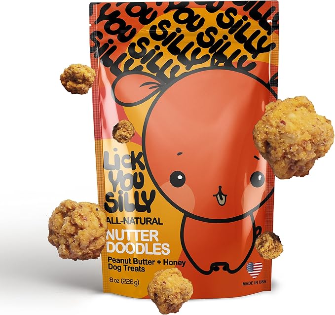 Lick You Silly: All-Natural Freeze-Dried Beef Liver and Peanut Butter Nutterdoodles Dog Treats - Made in the USA with Essential Ingredients for Dogs and Ages - 8 Ounce Pouch