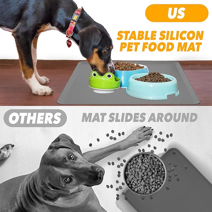 TidyFriend Silicone Pet Food Mat 28 x 30 Inches, Pet Tray for Food and Water, Dog Food Mats, Silicone Cat Food Mat, Non Slip Pet Food Mat, Dog Bowl Mat Waterproof, Pet Supplies (Dark Grey)