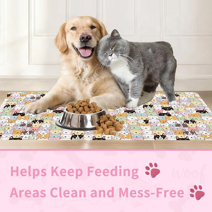 Dog Food Mat, Absorbent Pet Feeding Mat for Dog & Cat Food and Water Bowl, Non-Slip Quick Dry Pet Placemat Floor Protector for Messy Drinkers(17 x 30in)