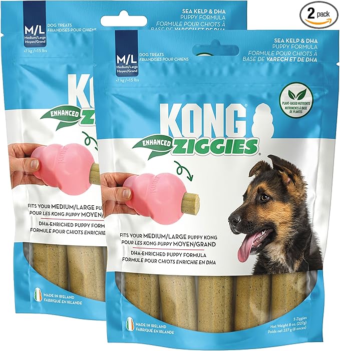 KONG Puppy Ziggies Dog Treats 2 Pack (Large, Enhanced) - Teeth Cleaning Dog Treats for Puppies, Long-Lasting Chews, Works Classic Rubber Toys