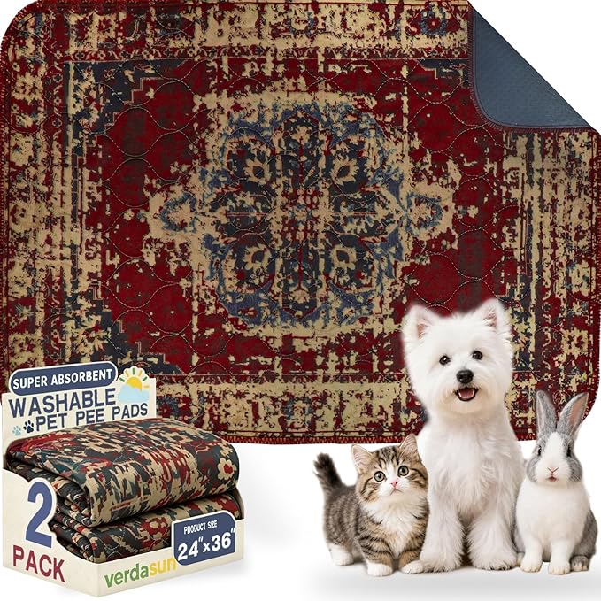 Washable Pee Pads for Dogs, Reusable Puppy Potty Training Pads, Ultra-Absorbent Thick Waterproof Leak-Proof Non-Slip Pads & Mat for Crate, Playpen, Floor, Whelping & Housebreaking , 2 Pack 24"x36"