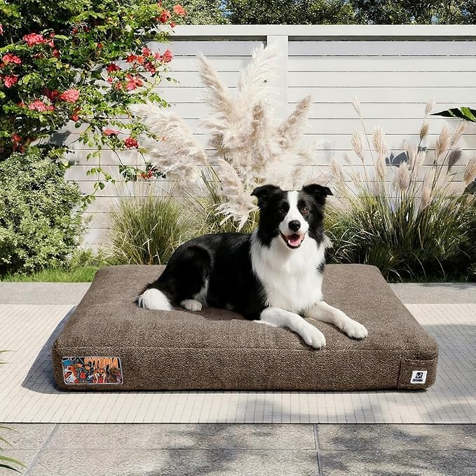 Sytopia 36 Inch Indestructible Durable Dog Beds for Large Dogs, Chew Proof Waterproof Pet Crate Pad with Machine Washable Removable Cover, Great for Indoor, Outdoor, Crate, Patio Use, Brown