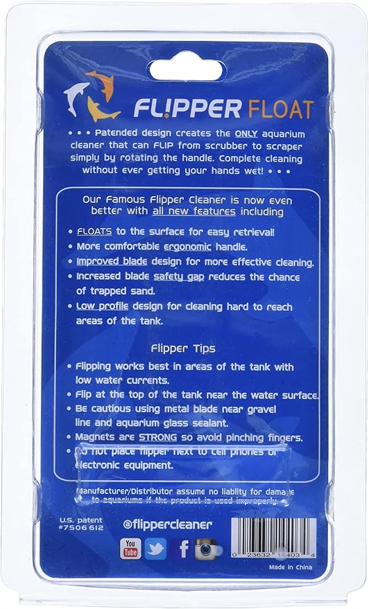 Flipper Cleaner Float - 2-in-1 Floating Magnetic Aquarium Glass Cleaner - Fish Tank Cleaner - Scrubber & Scraper Aquarium Cleaning Tools - Floating Fish Tank Cleaner, Standard