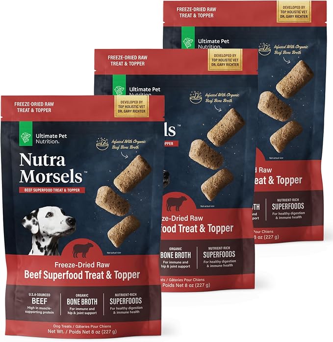 ULTIMATE PET NUTRITION Nutra Morsels, Superfood Treat & Food Topper (Beef, Pack of 3)