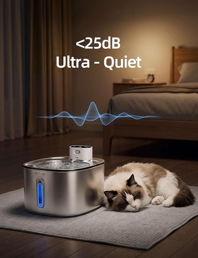 Wireless Cat Water Fountain Stainless Steel,135fl-oz/4L Battery Operated Automatic Pet Water Dispenser,Cordless Dog Water Fountain,Water Fountains for Cats Indoor,Ultra Quiet