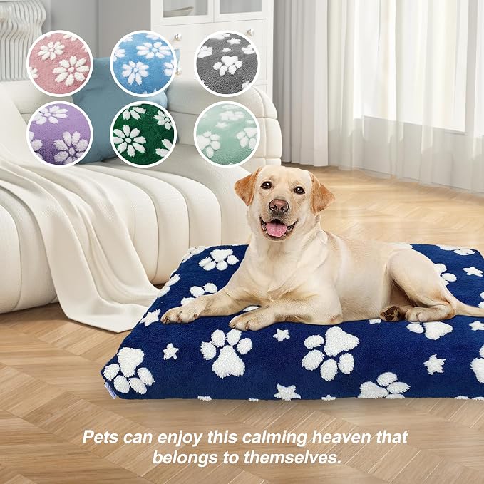 Dog Beds for Large Dogs, Cute Thick Dog Bed for Crate Kennel, Fluffy Pet Bed with Removable Washable Cover and Anti-Slip Bottom, 35"x 22", Navy Paw