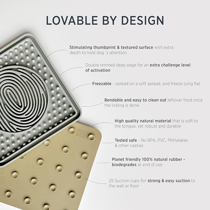 HEVEA Dog Licking Mat in Natural Rubber - with 25 Suction Cups - Slow Feeder Mat for Boredom Reducer and Anxiety Relief - Perfect for Bathing Grooming - Tested and Safe for Your Dog (Natural)