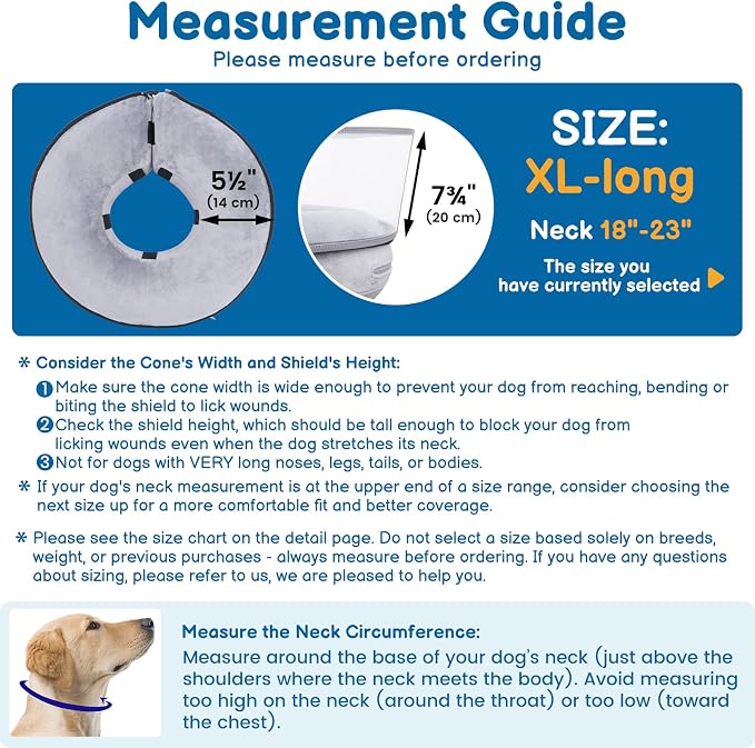 BARKLESS Dog Donut Collar, 2-in-1 Inflatable Dog Collars for After Surgery to Stop Licking Wounds, Patented Protective Donut Cone with Higher Shield for Large Pets (Grey, XL-Long)