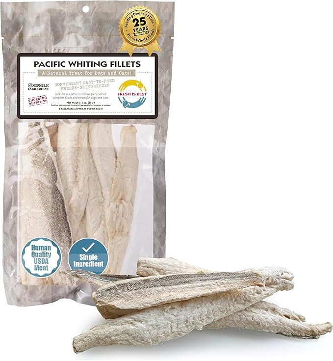 Fresh Is Best Freeze Dried Dog Treats – Raw Freeze Dried Fish for Cats & Canines in Resealable Zipper Bag – High-Protein One Ingredient Dog Treats – Pacific Whiting Fillets – Made in the USA