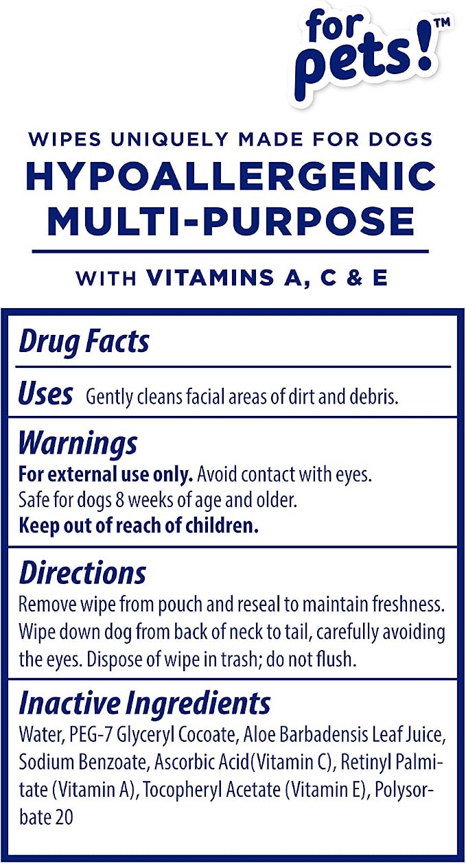 Wet Ones for Pets Hypoallergenic Multipurpose Dog Wipes with Vitamins A, C and E - Fragrance-Free Dog Grooming Wipes with Vitamins, Wet Lock Seal, 100 Count - 12 Pack