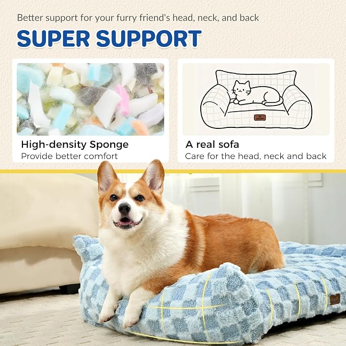 ABCPET Cat Bed Cat Couch for Puppy and Kitten, Fluffy Pet Sofas Medium Dog Sofa Bed, Supportive Cats Sofa for Indoor Cats, Washable Cover & Non-Slip, 32 inch, Blue