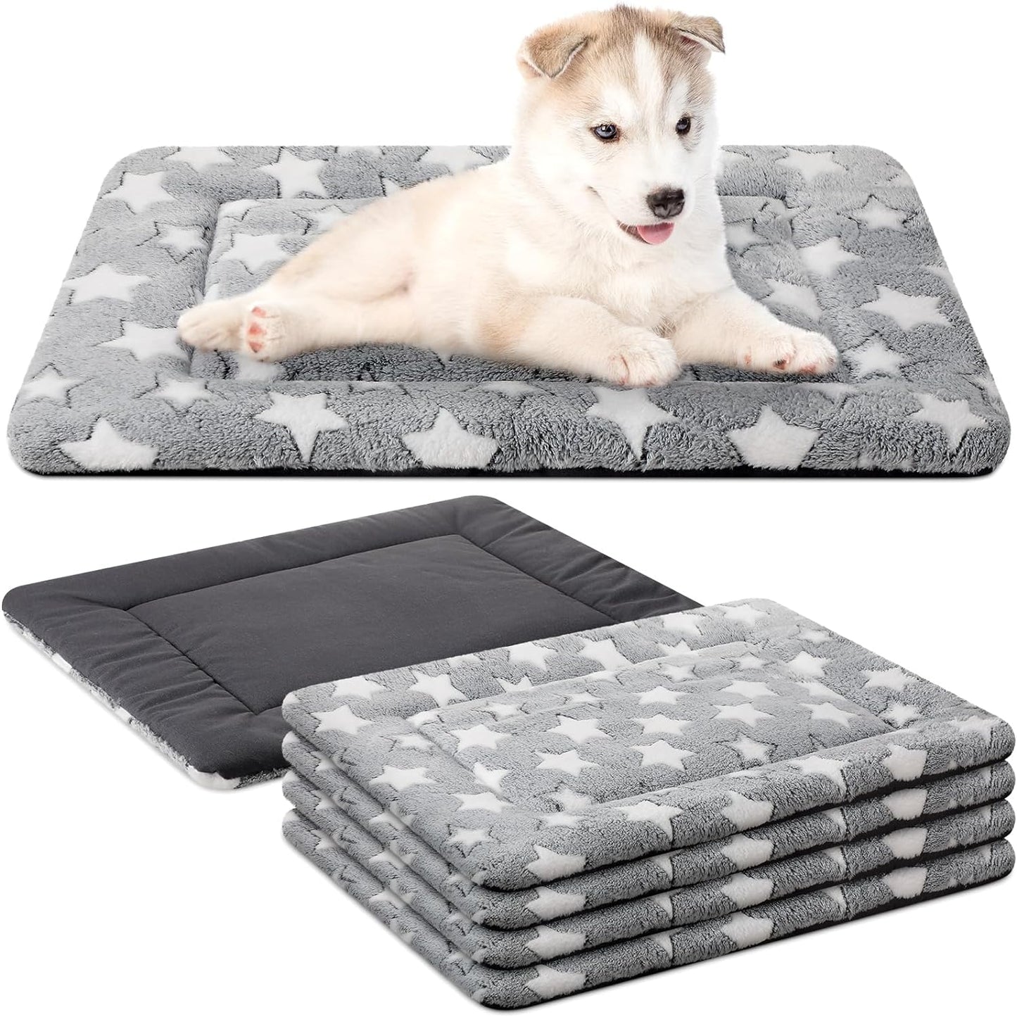 4 Pcs Washable Dog Crate Mat Kennel Pad Replaceable Reversible Pet Bed Pad for Crate Pet, Sleeping Mat for Small, Medium, Large Dog Machine Washable(18 x 24 x 1.6 Inch,Gray)
