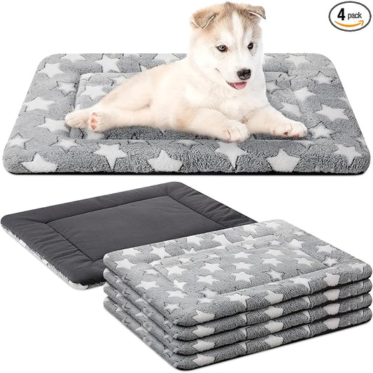 VitalCozy 4 Pcs Dog Crate Pads, Ultra Soft Warm Washable Anti-Slip Kennel Bed Mat for Pets, Reversible, Replaceable, Cage Liner for Small Medium Large Dogs and Cats (18 x 24 x 1.6 Inch,Star,Gray)