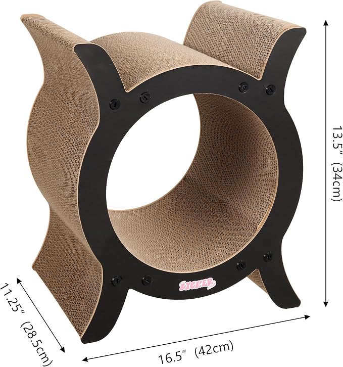 Nyan 16.5" Modern Cardboard Tunnel Cat Scratcher House with Catnip, Corrugated Indoor Cat Hideaway Den, Solid Black Scratching Surface for All Cats CSR1007J