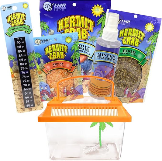 Needzo Ultimate All-in-One Hermit Crab Starter Kit, Neon Plastic Cage, Thermometer, Food, Treats, Trainer Bottle, and Coral Pieces, Terrarium Supplies for Pets and Reptiles