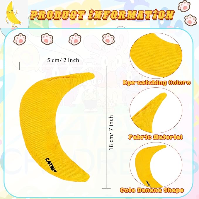 8 Pack Catnip Toys Yellow Banana Catnip Chew Toy Banana Cat Pillow Interactive Toy Kitten Bananas Stuffed Catnip for Cat Kitten Paw Chew Biting Scrub Toy