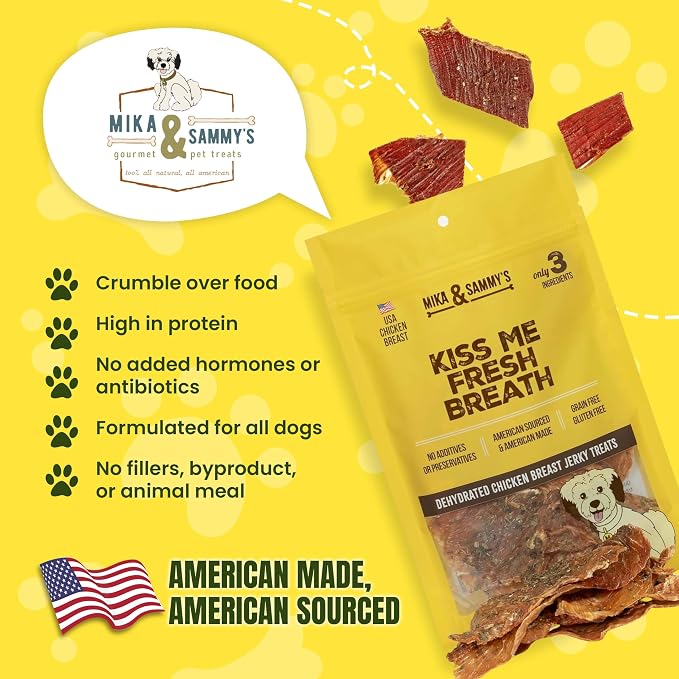 Mika & Sammy's Gourmet Chicken Jerky Dog Treats Made in the USA. (Kiss Me Fresh Breath 12 0z)