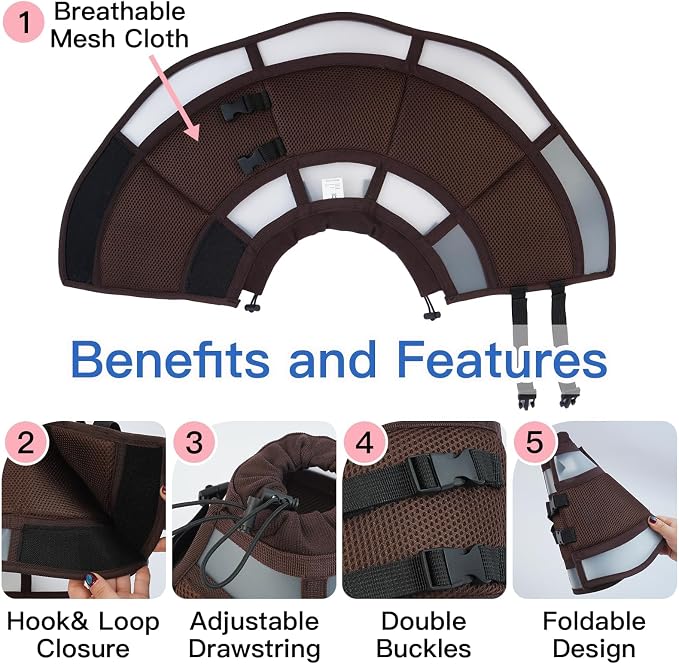 Dog Recovery Collars & Cones, Medium Dog Collar, Brown, L | Adjustable Dog Soft Cone, Stop Licking Wounds After Surgery & Skin Disease, Lightweight, Comfortable Elizabethan Collar