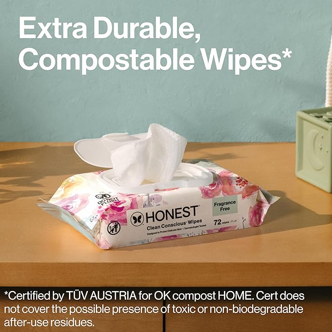 The Honest Company Hypoallergenic Multi-Use Baby Wipes for Sensitive Skin, Rose Blossom, 288 Count (Pack of 3)