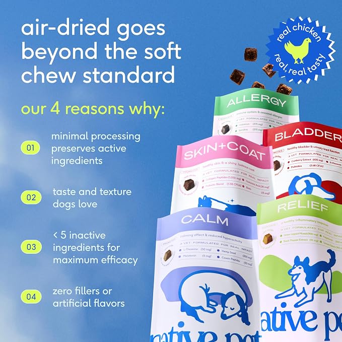 Native Pet Calming Chews for Dogs - Promotes Calming Effect, Supports Emotional Balance & Reduces Hyperactivity - Hemp Seed, Melatonin for Dogs, L-Theanine & Casein - Air-Dried 120 Chews