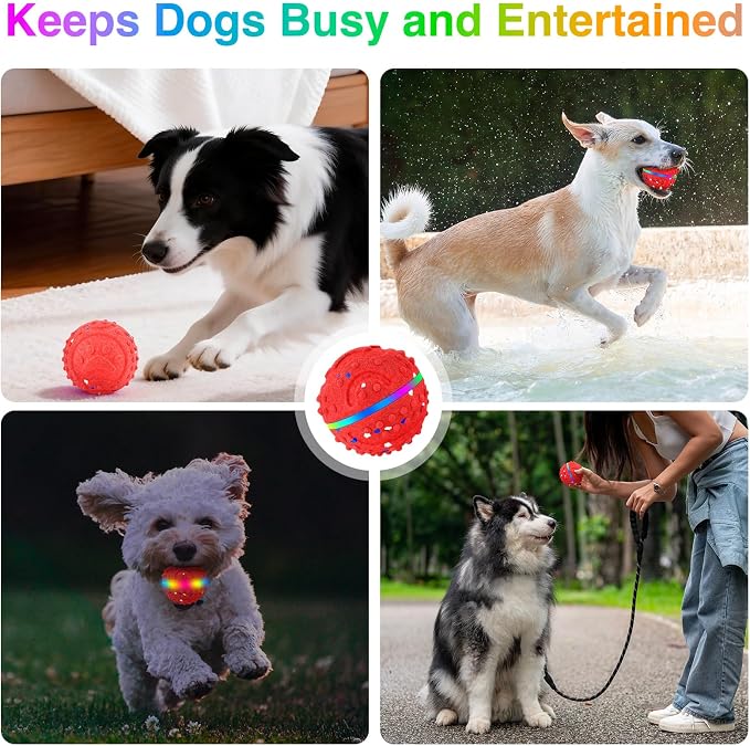 Interactive Dog Toys, Waterproof Smart Dog Ball, Rechargeable Moving Bouncing Dogs Ball with RGB Lights, 3 in 1 Play Modes Keeps Dogs Busy, E-TPU Material for Small Medium Dogs