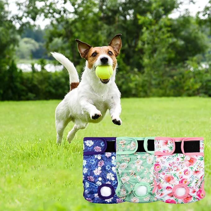 3Pack Dog Diapers Female,Washable Diaper for Doggie,Highly Absorbent Reusable Dog Diaper,Adjustable Leakproof Puppy Girl Dog Diapers for Heat,Incontinence,Period Doggy Nappies