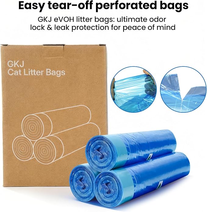 GKJ Cat Litter Refill Bags, 48pcs for Up to 12-Month Supply, Replaced Cat Waste Bags for Litter Trash Can, 7-Layer EVOH Odor Control, One-Pull Seal, No Twisting, No Tying