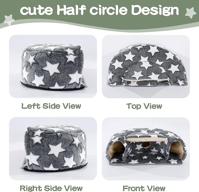 MABOZOO 3 Pack Guinea Pig House Accessories, 2 Cozy Guinea Pig Bed and Hideout Tunnel, Chinchillas Hideout for Hamster, Rabbit, Bunny, Chinchillas (Gray)