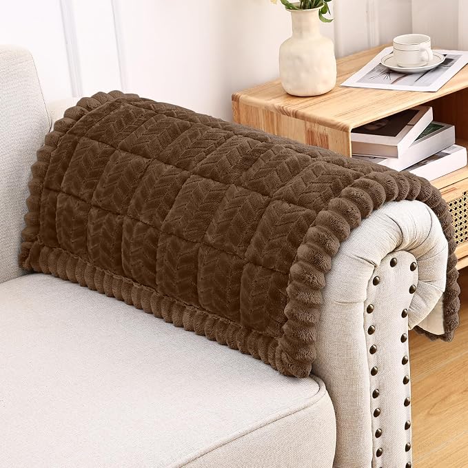 Smiry Couch Cover for Dogs, Non Slip Fuzzy Pet Sofa Arm Covers Washable for Armrest & Backrest, Soft Thick Furniture Protector for Cats Dogs, Against Fur, Dirt (Brown, 27.6"x27.6")