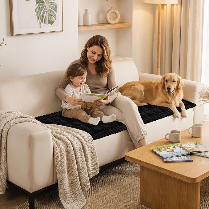 Smiry Couch Cover for Dogs, Non Slip Fuzzy Pet Sofa Covers Washable for Sectional Couch, Soft Thick Furniture Protector for Cats Dogs, Against Fur, Dirt, Scratch Resistant (Black, 43"x63")