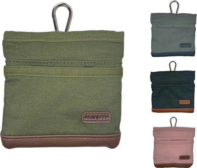 BEAU&FUR Small Large Dog Treat Pouch with Clicker for Training (Green, With Leash)