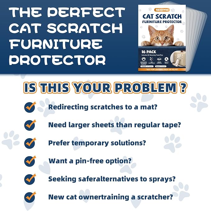 16PCS Large Anti Cat Scratch Furniture Protector for Sofa, Doors, Couch Corner Protectors from Cats Claws Scratching, Heavy Duty Anti-Claw Shield for Fabric Sofas