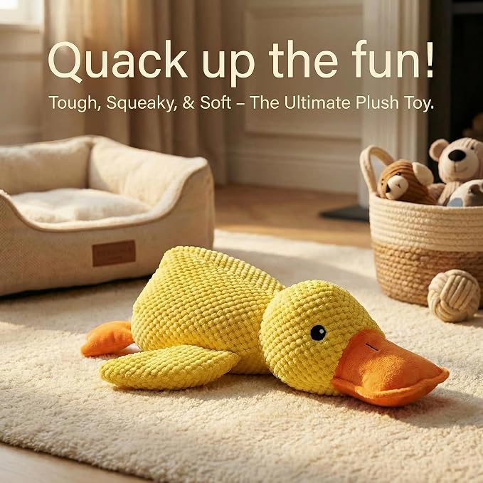 Paw-FECT Piece Plush Calming Duck Dog Toy, with Quacking Sound, Emotional Support Soft Chew Toy, Great for All Breed of Dogs