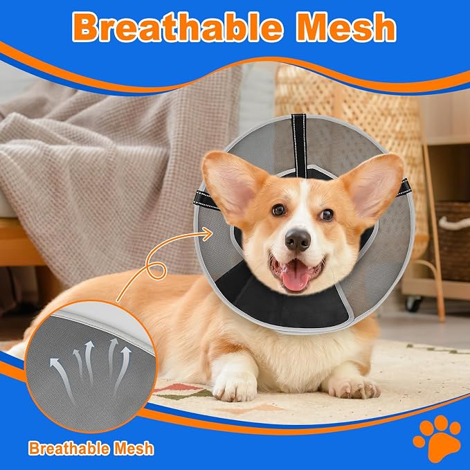 Breathable Mesh Dog Cone Collar for Surgery, Soft Elizabethan Recovery Alternative to Stop Licking,Pet Neck Collar for Large Medium Small Breeds, XS