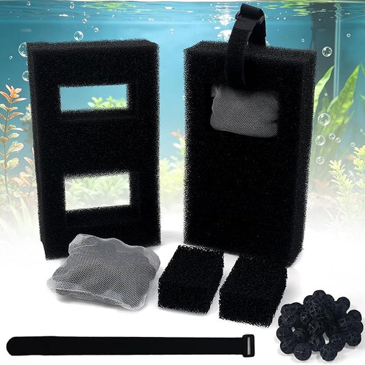 NEWKE Upgraded 2 Set Aquarium Filter Media Compatible with SPEC 3/5 Gal, for EVO 5 Gal, for Flex 9/12 Gal, Includes 2 Carbon Media Pad, 2 Foam Filter, 2 Bag Bio Filter Balls & 2 Filter Cord