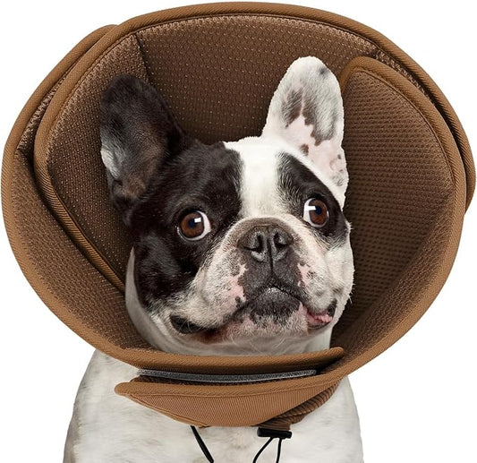 Queenmore Soft Dog Cone Collar,Comfortable Cones for Small Dogs/Cat to Stop Licking After Surgery, Comfy Elizabethan Collars, Neuter Recovery Ecollars of Shame Alternatives,Coffee,M