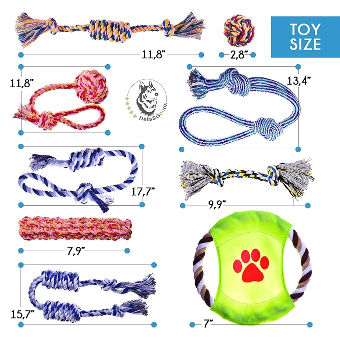 Pets&Goods Dog Grooming Combs & Rope Toy Bundle - Gentle Tear Stain Remover and 9-Pack Durable Chew Toys for Puppies & Small Dogs