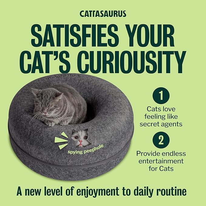 Cattasaurus Peekaboo Cat Cave for Multiple & Large Cats Up to 30-45 Lbs, Scratch Detachable & Washable Tunnel Bed, Comfy Donut Cat Cave (Dark Gray, Large)