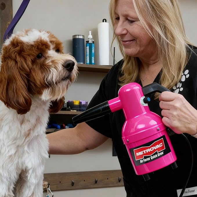 METROVAC Quick Draw Hot Pink Dog Dryer | Portable Pet Dryer & Dog Blow Dryer | 1.3 HP Variable Speed USA