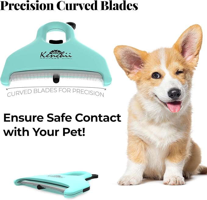 Kenchii Pocket Rake for Dogs & Cats – Precision Curved Blades – Pocket-Sized Deshedding & Grooming Tool for Long & Short Hair – Self-Cleaning, Skin-Friendly Pet Rake for Shedding & Coat Maintenance
