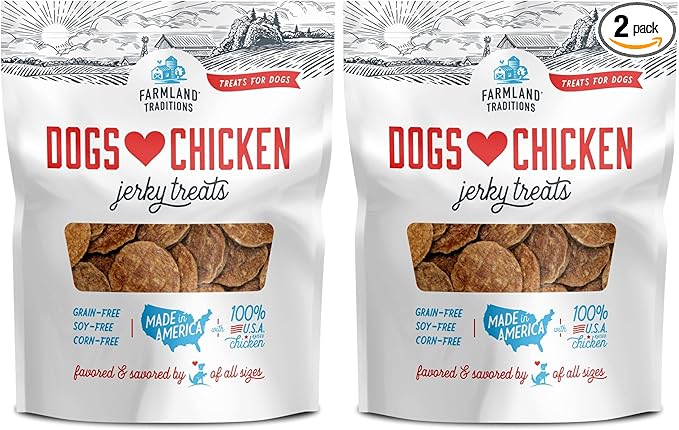 Farmland Traditions Dogs Love Chicken Jerky Dog Treats with Only 3 Ingredients and No Fillers, 1 Pound Bag (Pack of 2)