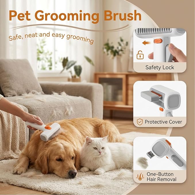 2-in-1 Pet Self-Detangling & Grooming Comb - Cats & Dog Dematting Brush & Undercoat Rake, Pet Hair Removal Comb for Long or Short Hair, Removes Mats, Tangles & Loose Fur